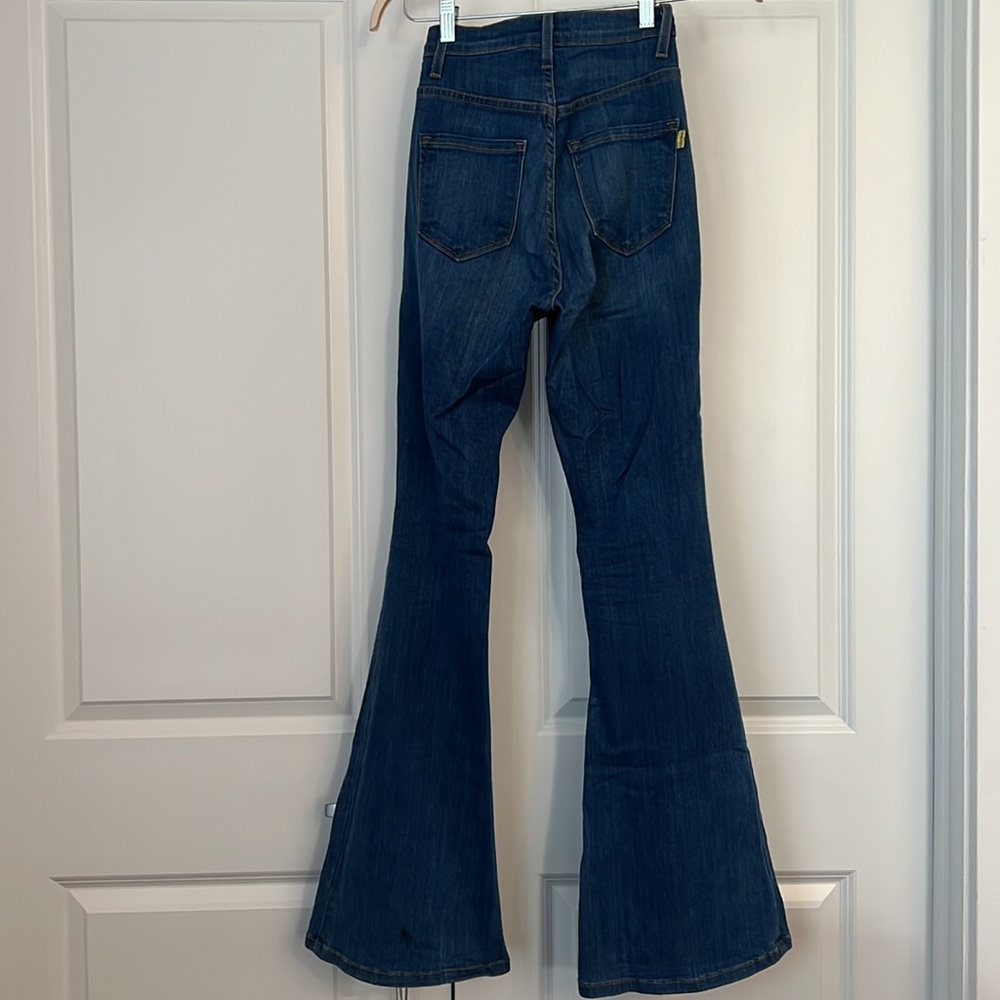 Ultra high waisted button closure flare jeans